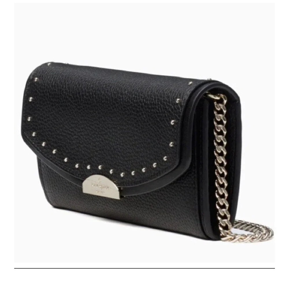 Kate Spade West Street Milou Black Leather Clutch Gold Studded Gold Design